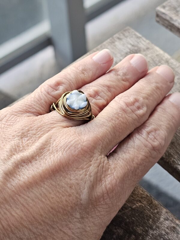 Blue Flower Ceramic Ring