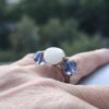 Milky White Rose Etched Glass Ring