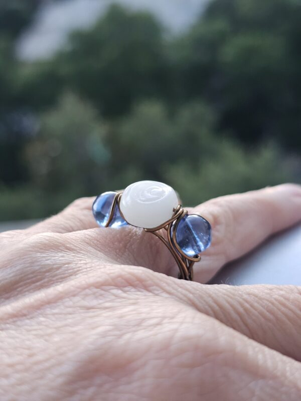 Milky White Rose Etched Glass Ring