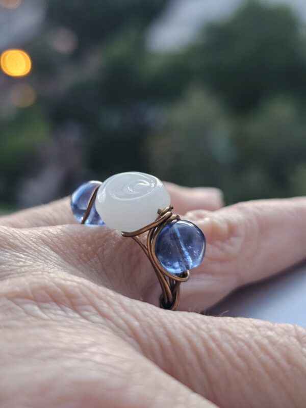 Milky White Rose Etched Glass Ring
