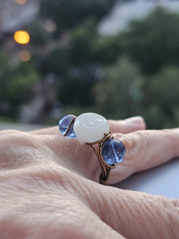 Milky White Rose Etched Glass Ring