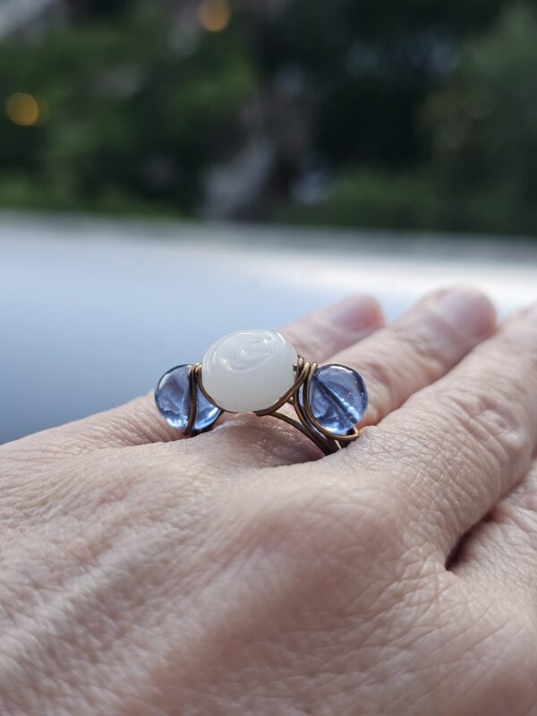 Milky White Rose Etched Glass Ring
