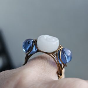 Milky White Rose Etched Glass Ring