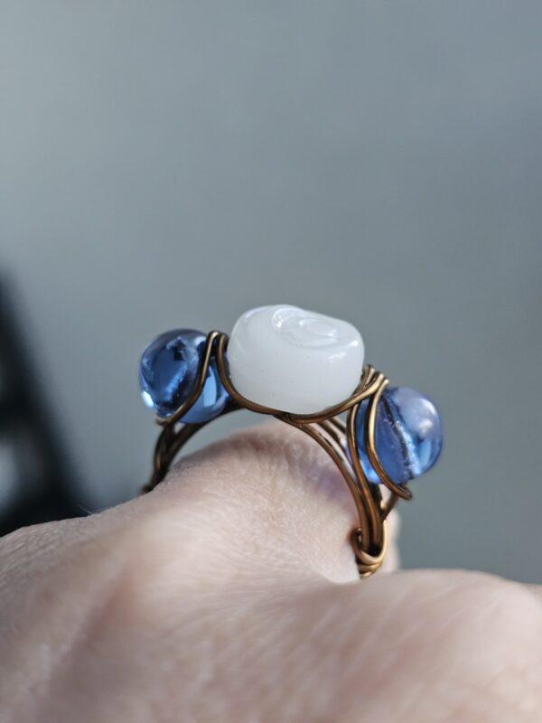 Milky White Rose Etched Glass Ring