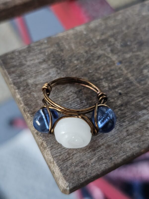 Milky White Rose Etched Glass Ring