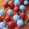 Vintage Japan 3-Strand Beaded Necklace Marbeled Orange and White