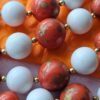 Vintage Japan 3-Strand Beaded Necklace Marbeled Orange and White