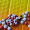 Vintage Japan 3-Strand Beaded Necklace Marbeled Orange and White
