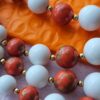Vintage Japan 3-Strand Beaded Necklace Marbeled Orange and White