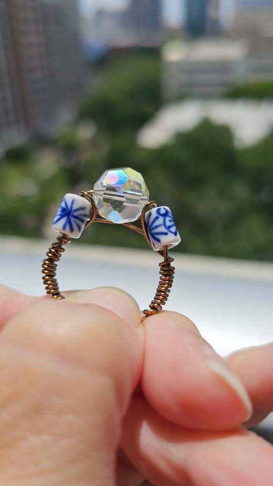 Vintage beads in a wire wrapped Ring size 11.5 handmade