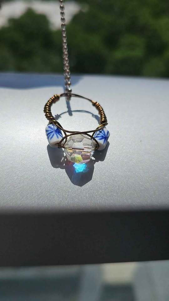Vintage beads in a wire wrapped Ring size 11.5 handmade