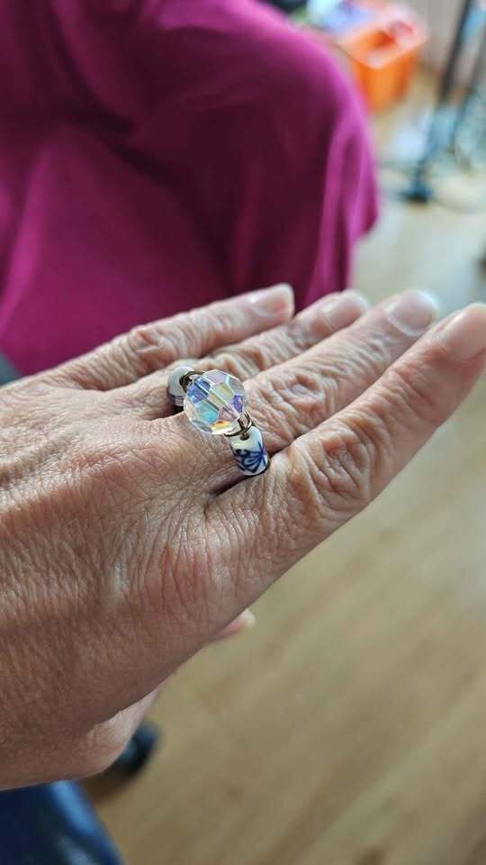 Vintage beads in a wire wrapped Ring size 11.5 handmade
