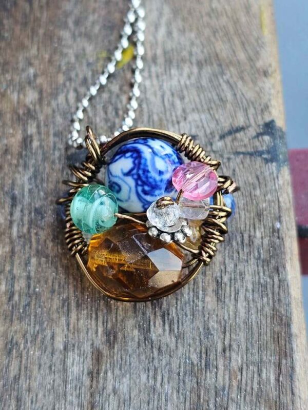 Handmade Wire Wrapped Bead Pendant Necklace