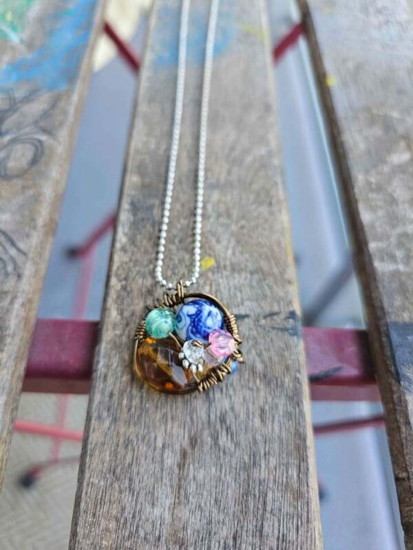 Handmade Wire Wrapped Bead Pendant Necklace