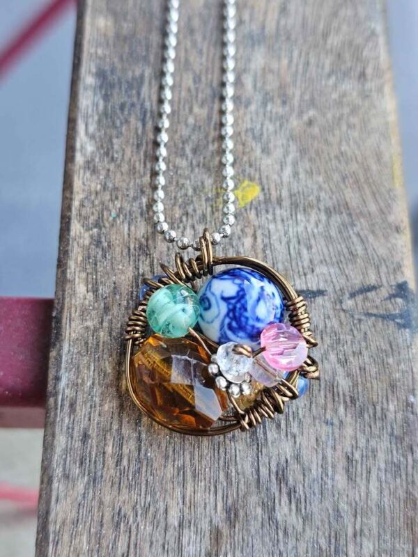 Handmade Wire Wrapped Bead Pendant Necklace