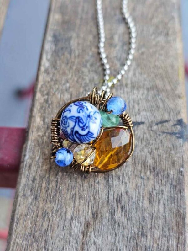 Handmade Wire Wrapped Bead Pendant Necklace