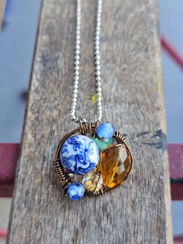 Handmade Wire Wrapped Bead Pendant Necklace