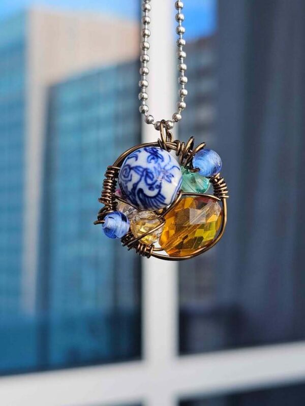 Handmade Wire Wrapped Bead Pendant Necklace