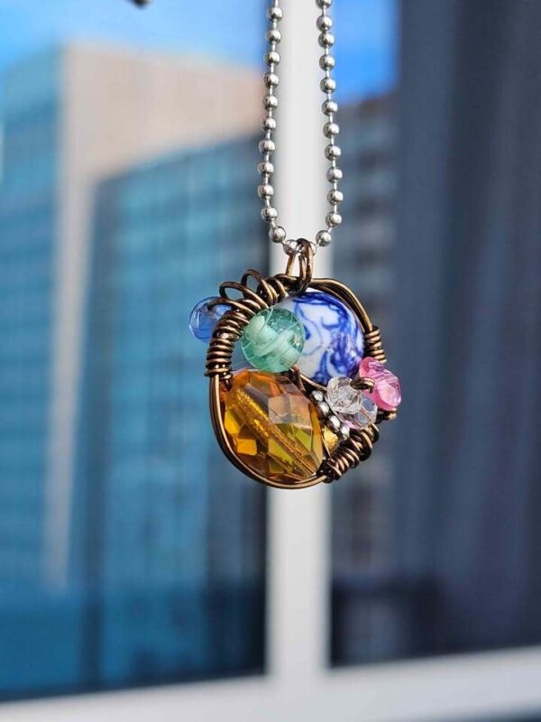 Handmade Wire Wrapped Bead Pendant Necklace