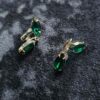 Vintage Mid-Century Emerald Green Marquise Rhinestone Clip-On Earrings