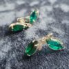 Vintage Mid-Century Emerald Green Marquise Rhinestone Clip-On Earrings