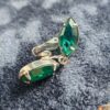 Vintage Mid-Century Emerald Green Marquise Rhinestone Clip-On Earrings