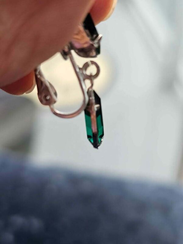 Vintage Mid-Century Emerald Green Marquise Rhinestone Clip-On Earrings