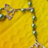 Vintage Signed Hong Kong Green Faux Pearl and Marbled Glass and lucite Bead Double Strand Necklace