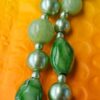 Vintage Signed Hong Kong Green Faux Pearl and Marbled Glass and lucite Bead Double Strand Necklace