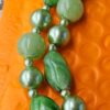 Vintage Signed Hong Kong Green Faux Pearl and Marbled Glass and lucite Bead Double Strand Necklace