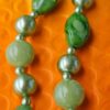 Vintage Signed Hong Kong Green Faux Pearl and Marbled Glass and lucite Bead Double Strand Necklace
