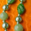 Vintage Signed Hong Kong Green Faux Pearl and Marbled Glass and lucite Bead Double Strand Necklace