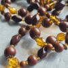 p1-184.jpg Vintage Long Flapper style Brown and Amber glass Beaded Necklace