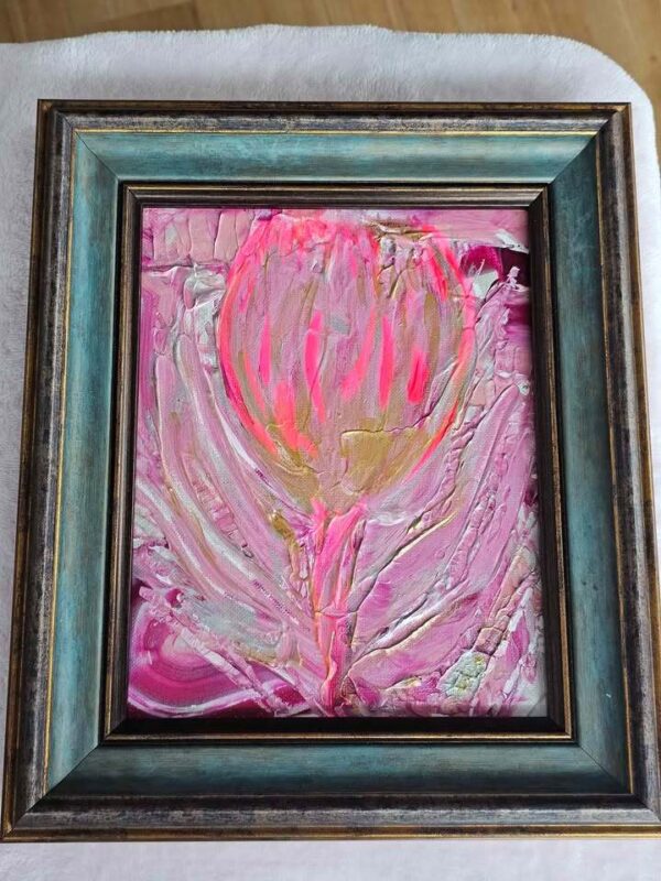 Local Artist Pink Flower Framed 8x10 Original Framed Painting Orlando