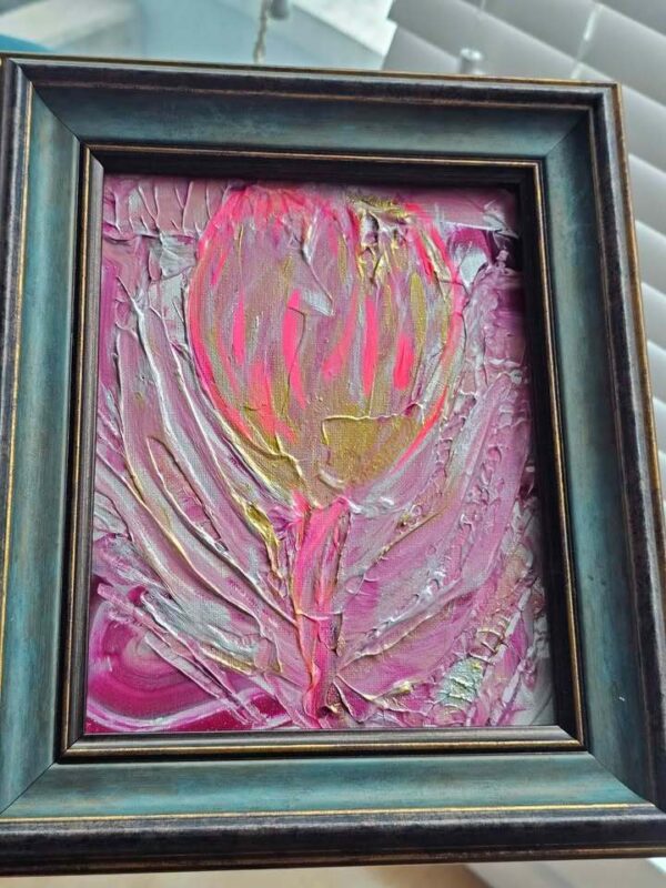 Local Artist Pink Flower Framed 8x10 Original Framed Painting Orlando