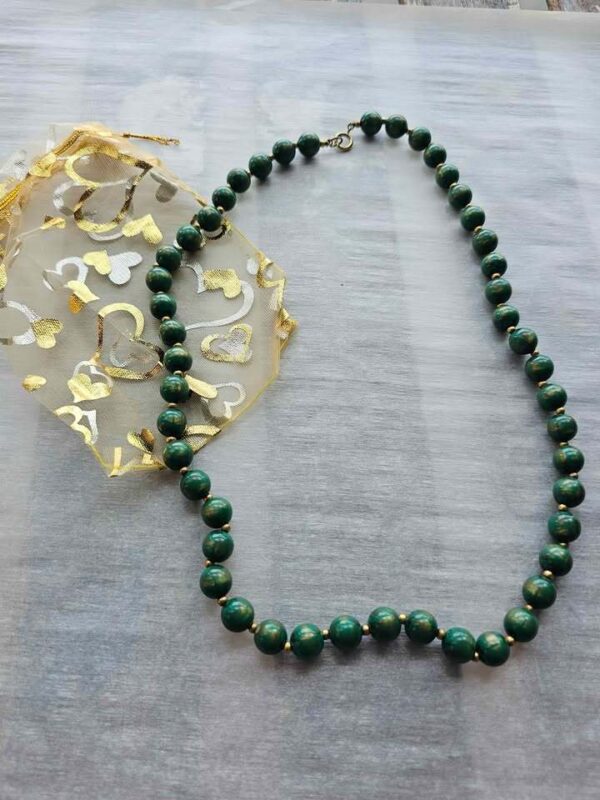 Murano Style Glass Necklace - Vintage Green Bead Gold Aventurine like MCM
