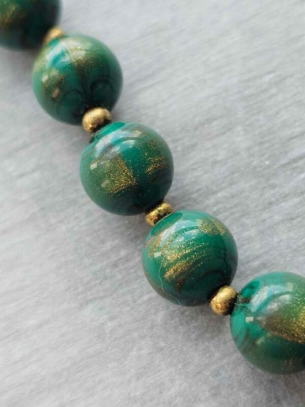 Murano Style Glass Necklace - Vintage Green Bead Gold Aventurine like MCM