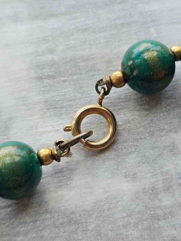 Murano Style Glass Necklace - Vintage Green Bead Gold Aventurine like MCM