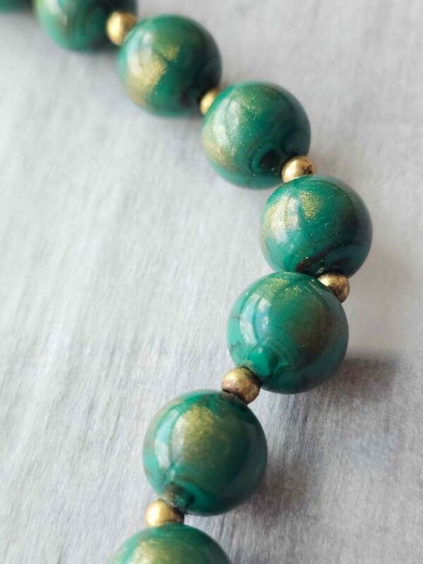 Murano Style Glass Necklace - Vintage Green Bead Gold Aventurine like MCM