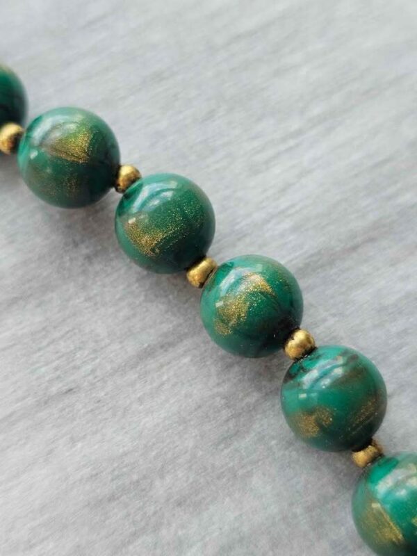 Murano Style Glass Necklace - Vintage Green Bead Gold Aventurine like MCM