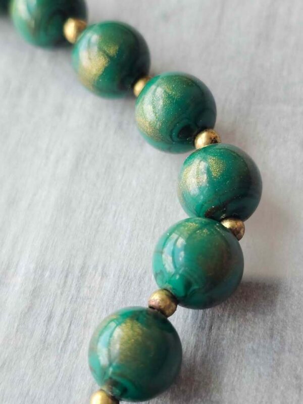 Murano Style Glass Necklace - Vintage Green Bead Gold Aventurine like MCM