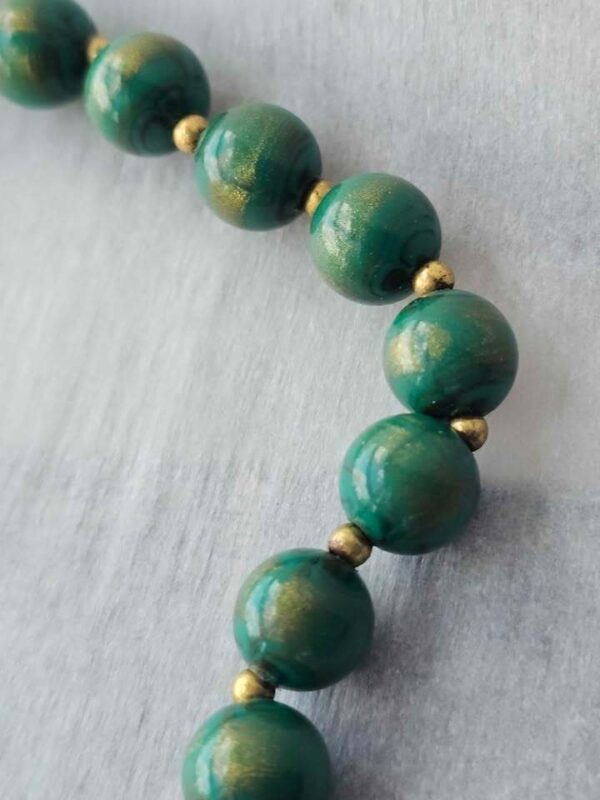 Murano Style Glass Necklace - Vintage Green Bead Gold Aventurine like MCM