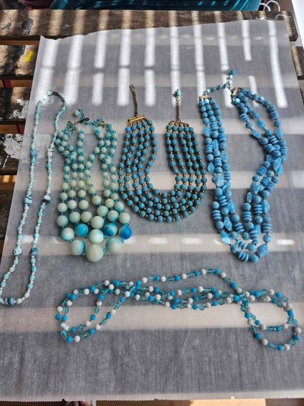 5 - Vintage Blue Beaded Necklace Collection W Germany Japan Signed. lot