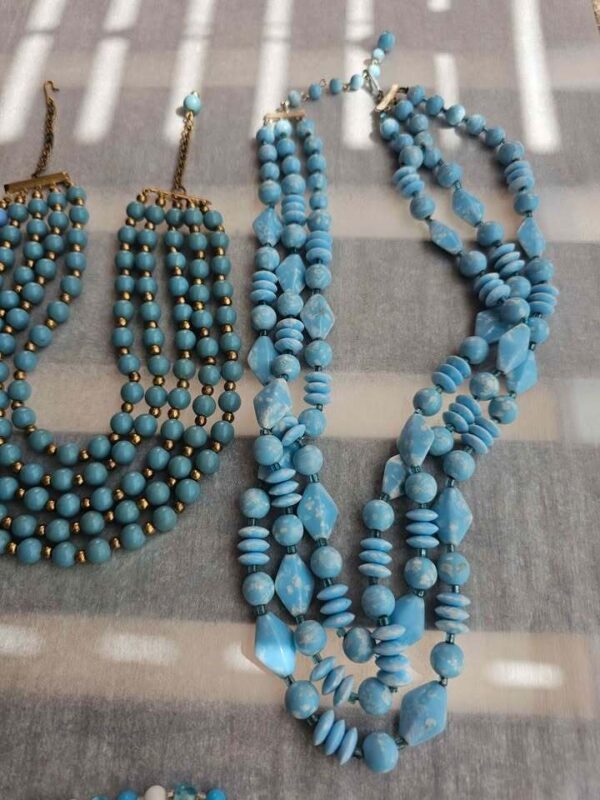 5 - Vintage Blue Beaded Necklace Collection W Germany Japan Signed. lot