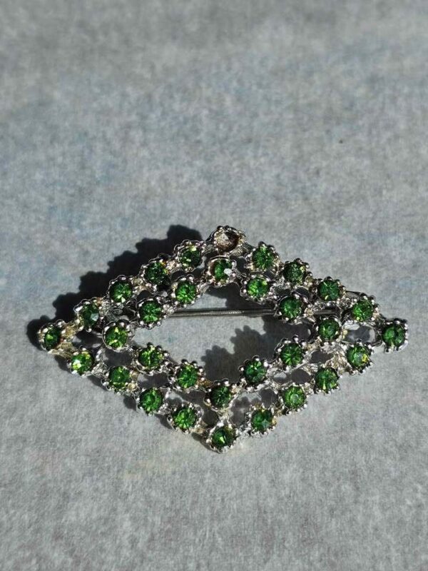 Vintage Green Rhinestone Silver-Tone Brooch
