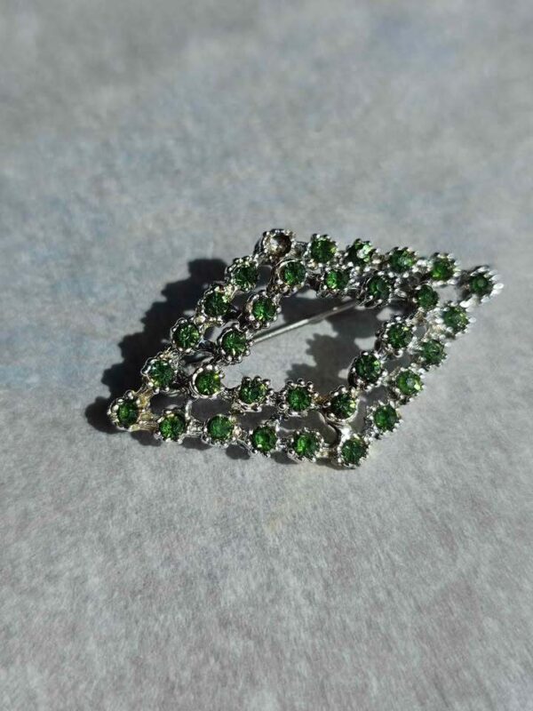 Vintage Green Rhinestone Silver-Tone Brooch