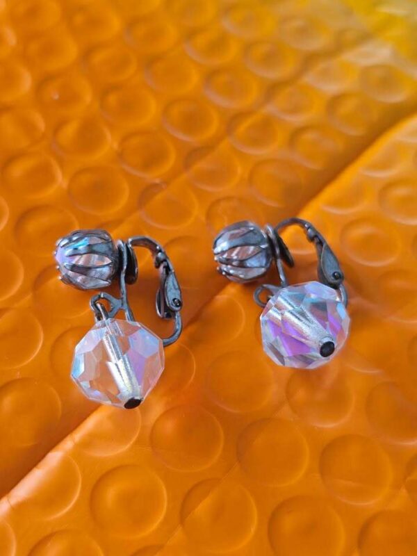 Vintage Aurora Borealis Crystal Clip-On Earrings