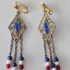 Vintage Red White and Blue Clip-On Dangle Earrings