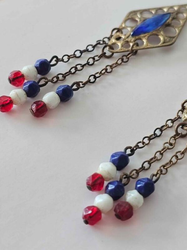 Vintage Red White and Blue Clip-On Dangle Earrings