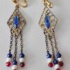 Vintage Red White and Blue Clip-On Dangle Earrings